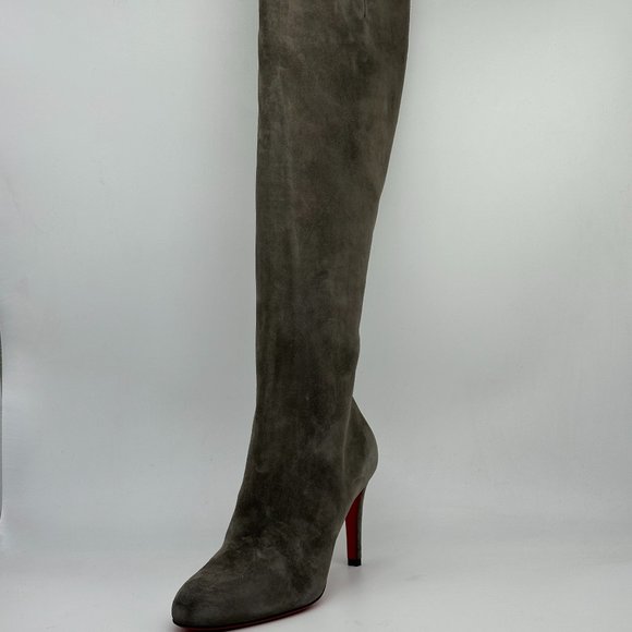 Christian Louboutin PUMPPIE BOTTA 85 Suede Knee High Tall Boots Heels - Picture 5 of 16